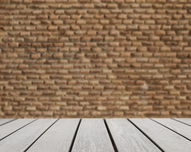 Table surface looking out to blurred brick wall