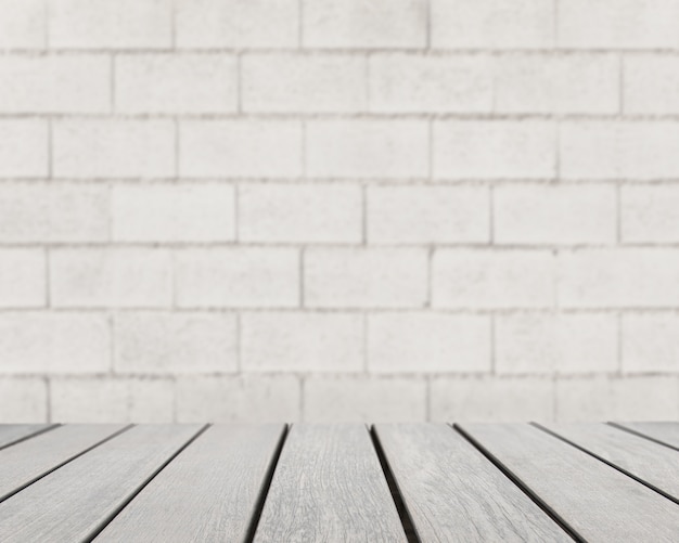 Table surface looking out to grey brick wall