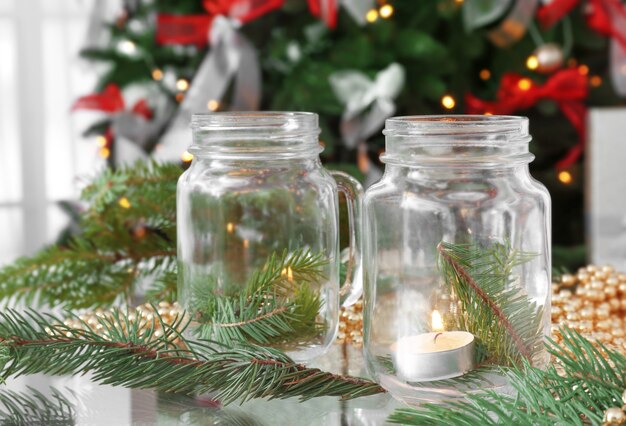 Premium Photo | Table with beautiful christmas decorations in living room