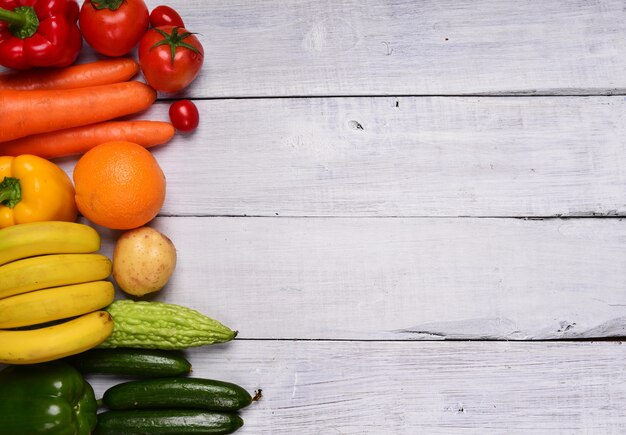 Table with fruits and vegetables