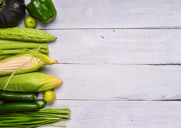 Table with green vegetables