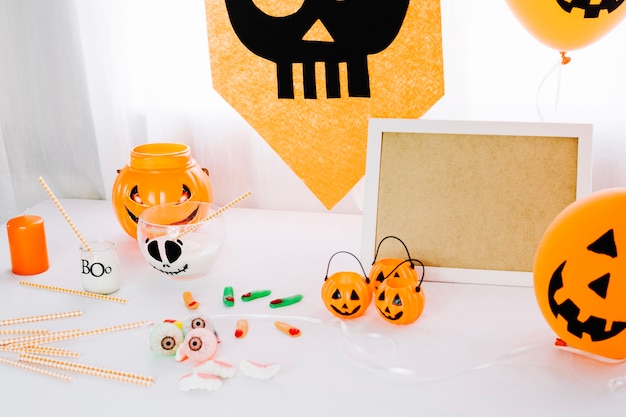 Table with halloween decorations