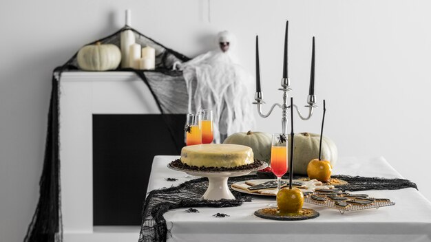 Table with treats for halloween