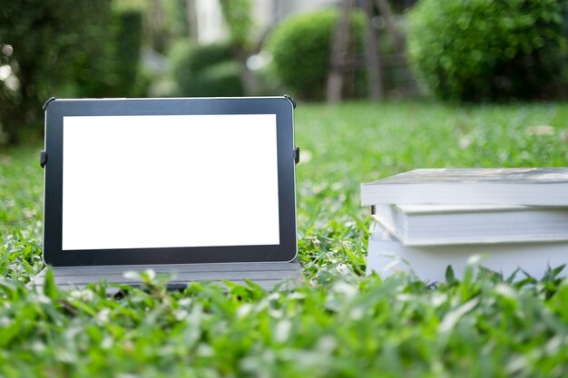 tablet on grass