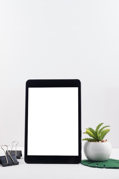 Tablet and plant on workspace