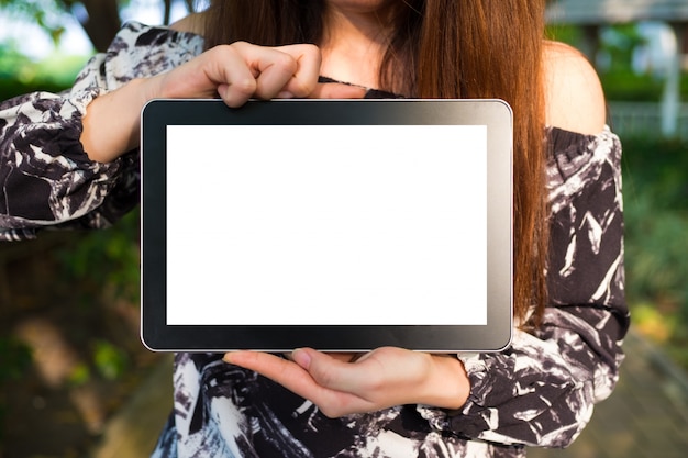 tablet screen with woman