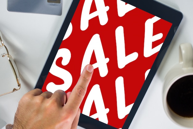 Tablet that says "sale"