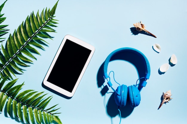 Tablet with headphones for rest