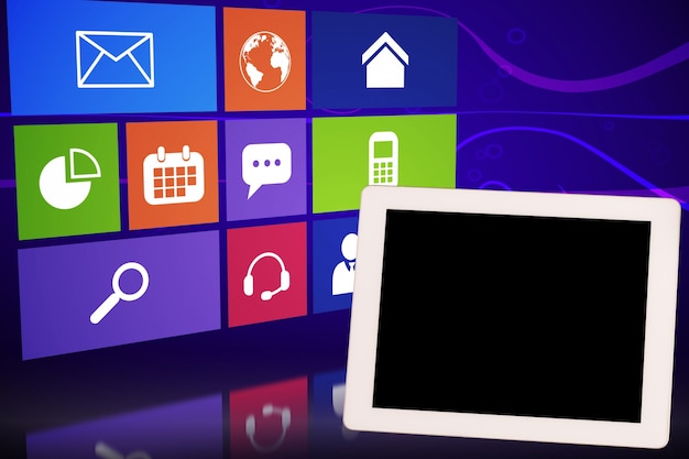 Free photo tablet with icons background