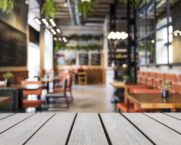 Tabletop looking out to empty restaurant