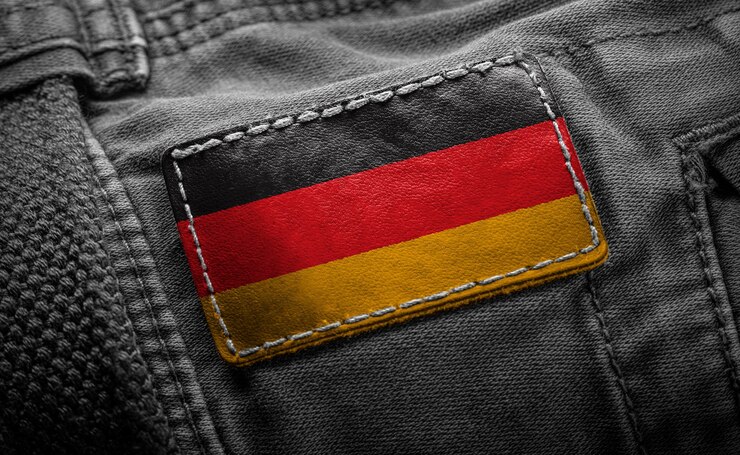 Tag on dark clothing in the form of flag of Germany.