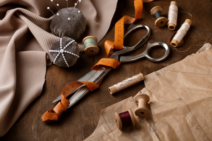 Free Photo tailoring items arrangement still life