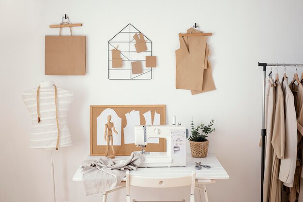 tailoring studio with sewing machine and garments