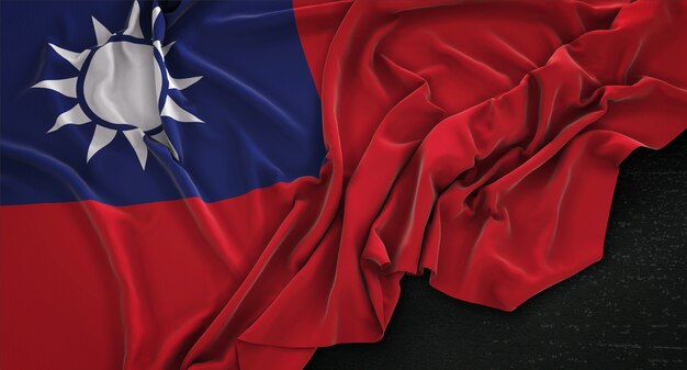 Тайваньский флаг с морщинами на темном фоне 3D Render