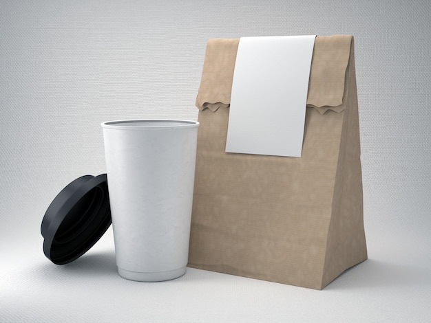 Take away coffee cup and bag