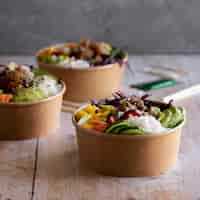 Free photo takeaway ahi tuna poke bowls photography