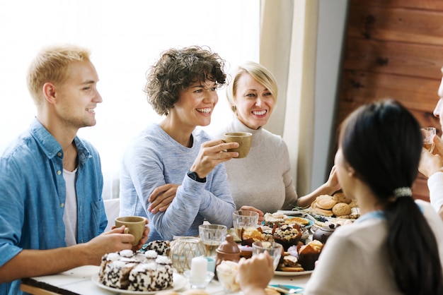 Talk by festive table