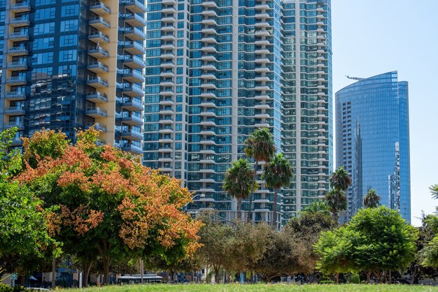 Tall apartment buildings with modern design