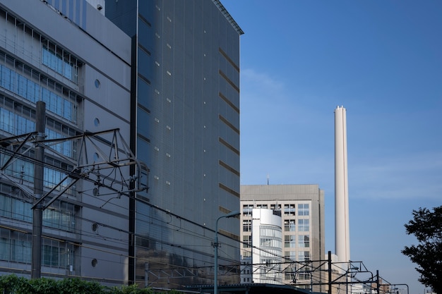 Tall chimney in urban area