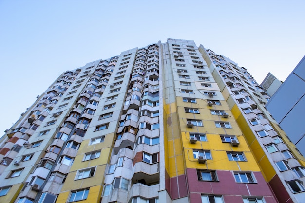 Tall coloured apartment building in Chisinau city