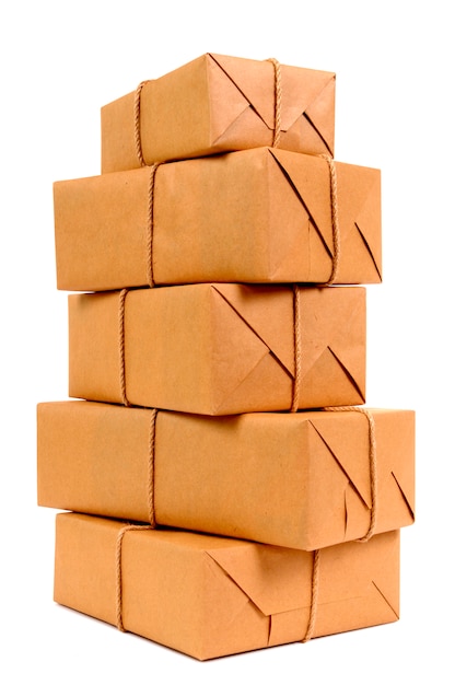 Free photo tall stack of brown paper packages