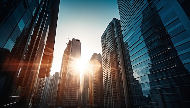 Бесплатное фото Высокий стальной небоскреб отражает яркие огни города, созданные искусственным интеллектом