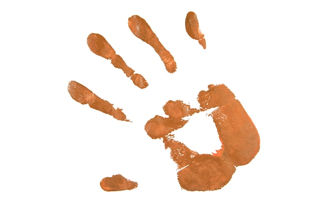 Tan handprint on white