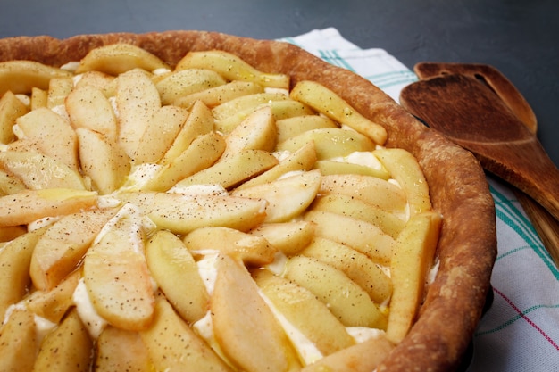 Tasty apple pie on dish