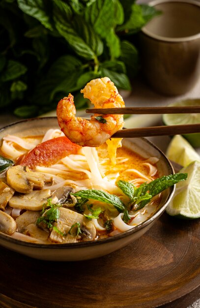 Tasty arrangement of noodles on a table