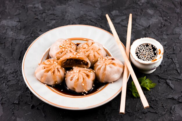 tasty asian dumplings top view