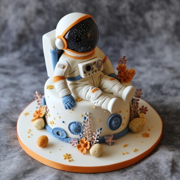 Free photo tasty astronaut 3d cake