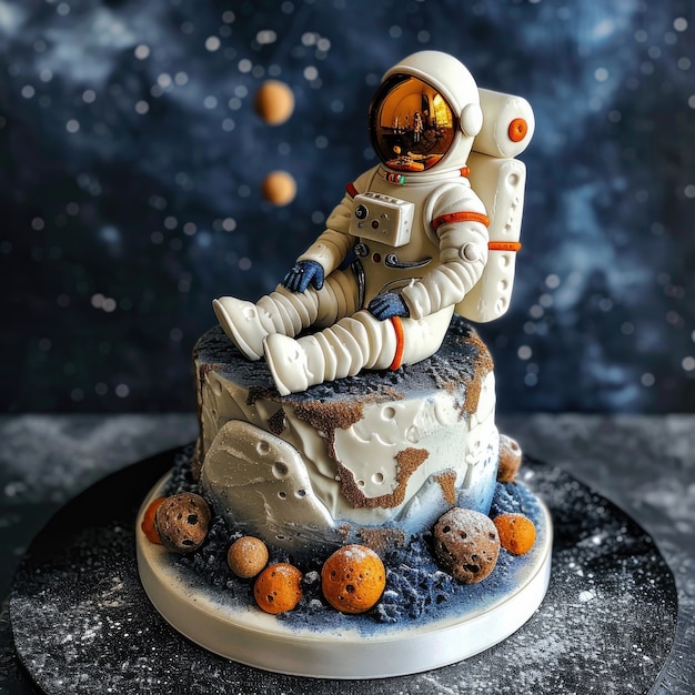 Free photo tasty astronaut 3d cake