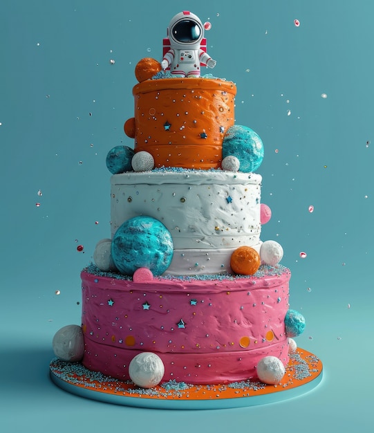 Free photo tasty astronaut 3d cake