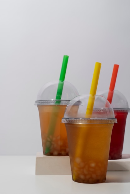 Tasty bubble tea drinks assortment