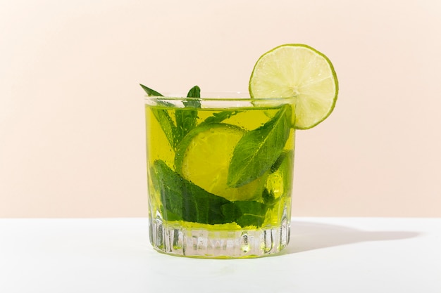 Tasty caipirinha cocktail with mint