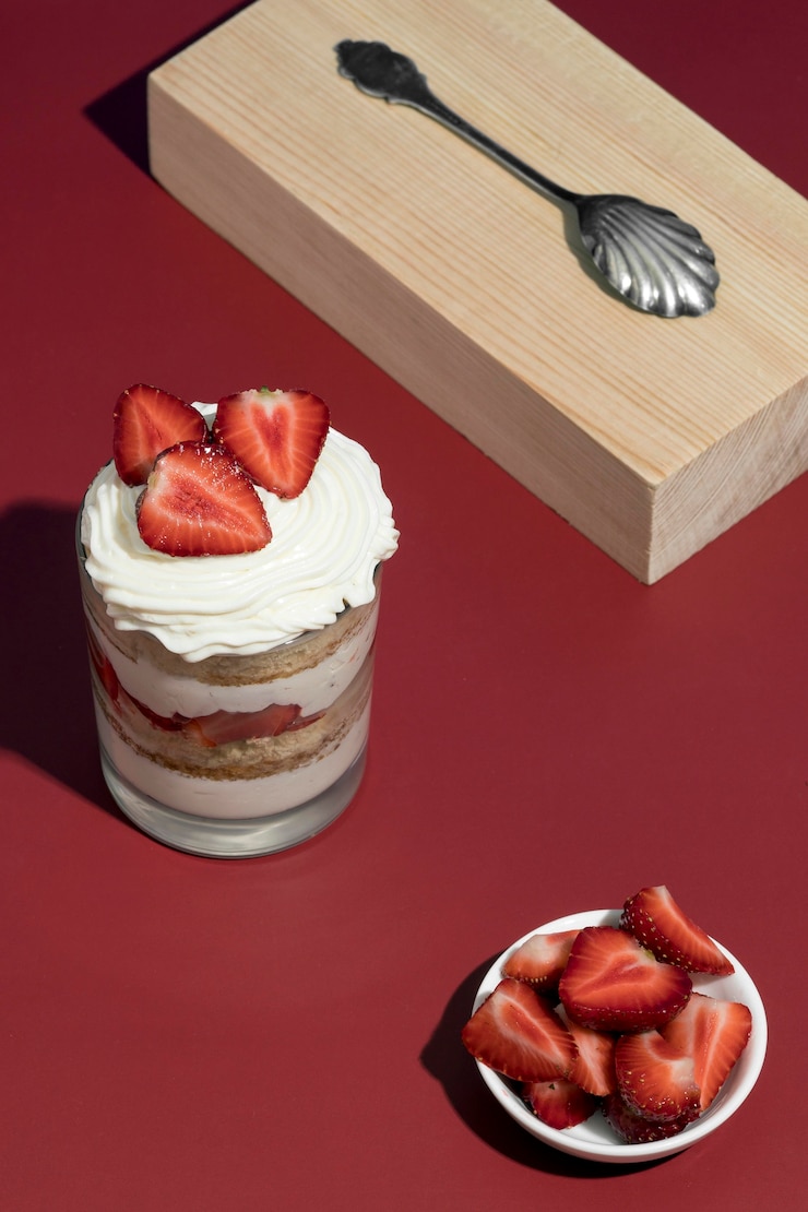 Free Photo tasty cake in a glass composition