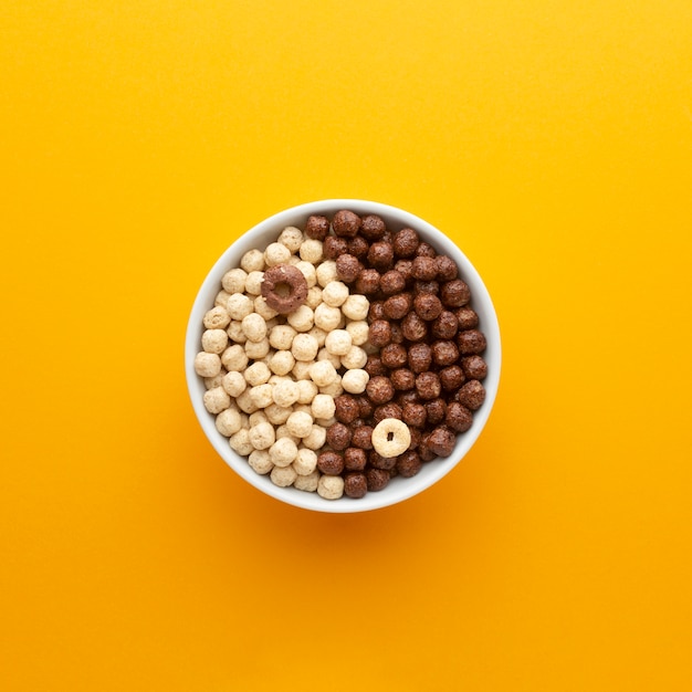 Tasty cereal bowl with flat lay