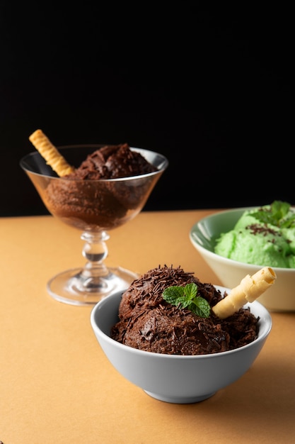 Tasty chocolate and mint ice creams