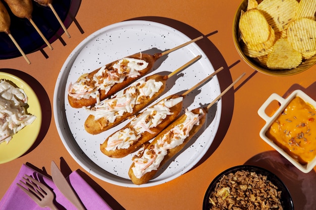 무료 사진 접시 상단 보기에 맛있는 옥수수 개