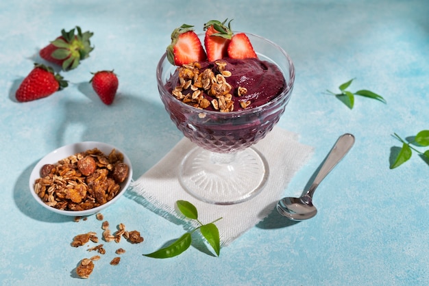 tasty cup of brazilian dessert with fruits