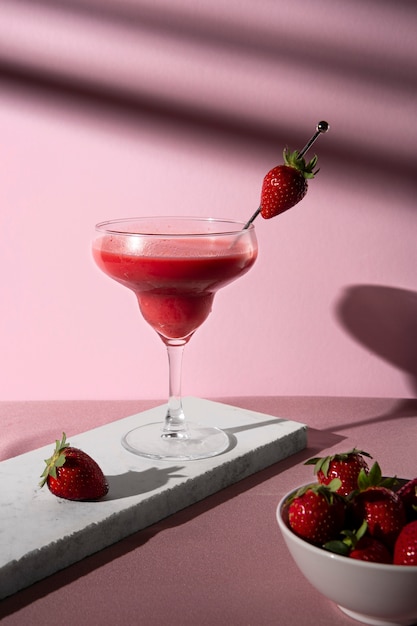 Tasty daiquiri cocktail with strawberry