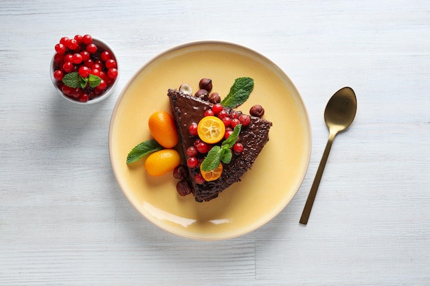 맛있는 디저트 맛있는 디저트의 초콜릿 케이크 개념