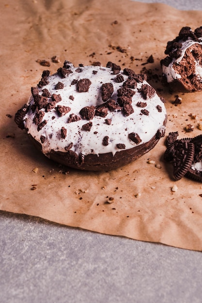 Tasty donut with chocolate sprinkles