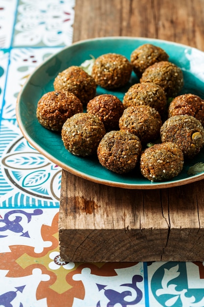 tasty falafel on plate high angle