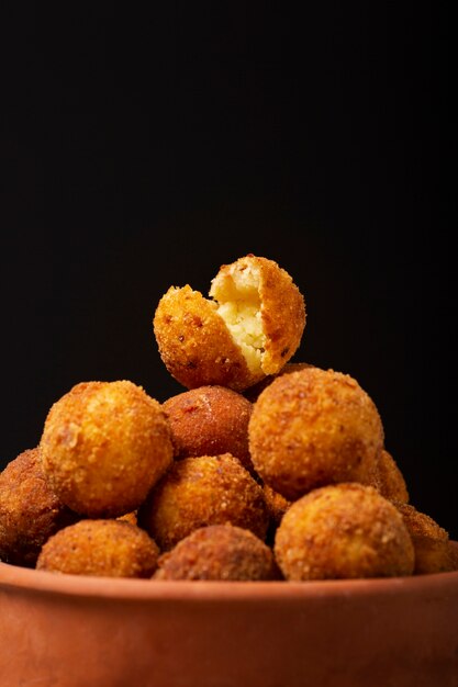 Tasty food croquettes in bowl