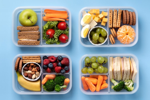 Tasty food lunch boxes arrangement