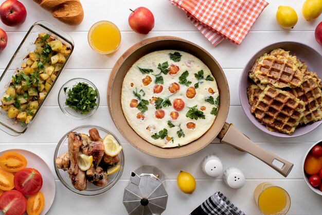 테이블 구색 평면도에 있는 맛있는 음식