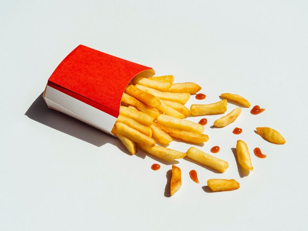 Tasty french fries on a table