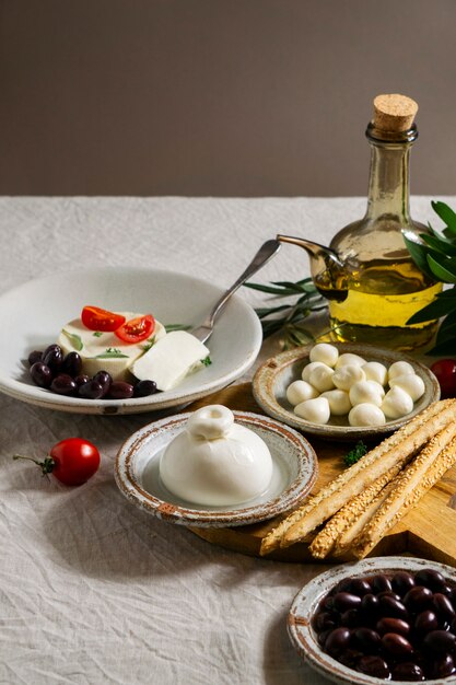 Tasty fresh cheese still life