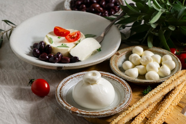 Tasty fresh cheese still life